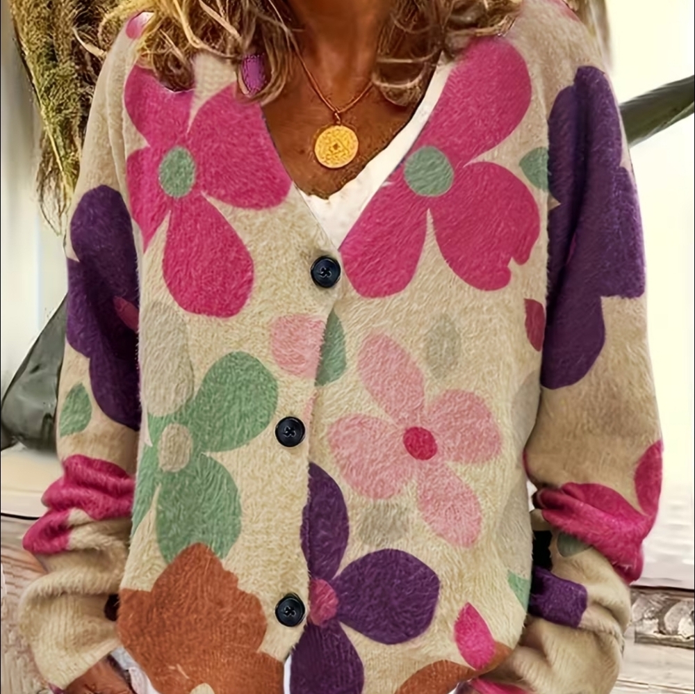 Colorful Floral Women's Cardigan - Picture 1 of 7